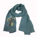Children cotton linen scarf soft autumn winter warm kids fashion cute embroidered blue grey - Big Tree - Light Blue