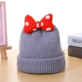 Kinder Winter warm Strick Mütze mit süßer roter gepunkteter Schleife, weiche Baby Mütze. - Etwa 50cm / Grau