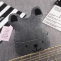 Cute grey knit baby hat detail, adorable bear ears and embroidery design for warm winter. - Around 48cm / Gray