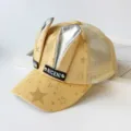 Cute kids mesh baseball cap with glitter stars and rabbit ears for summer sun protection. - Cap Circumference Around 54cm (Adjustable) / Yellow
