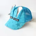 Kids breathable mesh baseball cap cute rabbit ears shiny star blue sun hat outdoor - Cap Circumference Around 54cm (Adjustable) / Blue