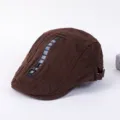 Brown cotton flat cap beret with stylish zipper ribbon detail for casual streetwear and hip hop fashion. - Adjustable / D-Brown