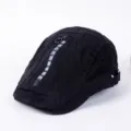 Black fashion beret hat for men and women, street style canvas flat cap with zipper ribbon. - Adjustable / D-Black