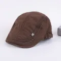 Stylish mens brown cotton flat cap casual ivy beret hat for spring and autumn daily wear. - Adjustable / Brown