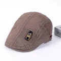 Retro brown cotton flat cap for men women, casual ivy newsboy hat with stylish metal buckle detail - Adjustable / C - Gray Green