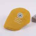 Men yellow cotton ivy cap, casual duckbill beret hat with embroidery details detail view. - Adjustable / Yellow