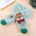 Kids faux fur winter scarf featuring a cute cartoon deer design, warm and soft plush neck warmer. - Mint Green