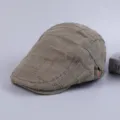 Men's vintage cotton duckbill ivy cap casual retro beret hat with distressed details. - Adjustable / Army Green