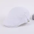 Classic white flat cap for men, casual ivy beret hat with side adjustable strap design. - Adjustable / White