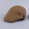 Men's cotton flat cap vintage ivy newsboy hat casual retro painter beret brown - Adjustable / Brown