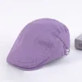 Stylish purple cotton flat cap for men, classic british style ivy newsboy hat for daily wear. - Adjustable / Purple