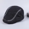 Classic black cotton flat cap for men, featuring retro stitching and stylish beret design. - Adjustable / Black