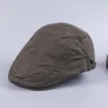 Men casual cotton flat cap newsboy hat vintage beret detail view showing textured fabric. - Adjustable / Army Green