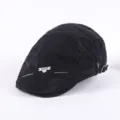 Men's black cotton ivy cap classic casual duckbill flat hat with metal front detail - Adjustable / Black