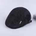 Black cotton duckbill flat cap for men, British retro painter hat and casual fashion beret. - Adjustable / Black