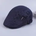 Men's navy blue cotton flat cap vintage ivy newsboy hat with diamond quilting detail - Adjustable / Navy Blue