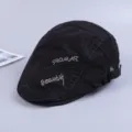 Herren schwarze Baumwolle Schiebermütze Retro britischer Stil Mode lässige Barettkut mit Stickerei. - Verstellbar / Schwarz