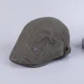 Men's cotton flat cap casual vintage newsboy hat spring autumn retro beret military green - Adjustable / Army Green