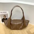 Minimalist brown shoulder bag for women, large capacity slouchy tote, chic daily casual bag. - Pure Brown