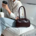 Vintage oil wax texture underarm bag chic large capacity shoulder Boston handbag woman - Coffee