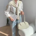 Retro waxed texture underarm shoulder bag, stylish Chic Boston pillow bag for women. - White