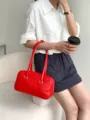 Red vintage wax texture underarm bag detail, chic shoulder handbag, stylish daily fashion accessory. - Red