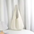 Minimalist soft leather shoulder tote bag, casual slouchy large capacity handbag for women. - White