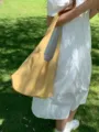 Minimalist soft leather slouchy shoulder bag for women, large capacity summer hobo tote bag. - Yellow