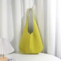 Yellow soft leather tote bag for women, minimalist large capacity shoulder bag summer. - Green