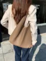 Brown pebbled leather hobo shoulder bag minimalist soft daily tote large capacity - Mud Color