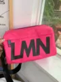 Trendy pink waterproof pillow shoulder bag with large letters casual crossbody bag for daily use - Rose Red