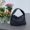 Black quilted nylon hobo tote bag, casual lightweight shoulder bag with zipper closure. - Underarm Shoulder Bag / Black