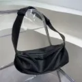 Black pleated crossbody bag for women, casual soft leather shoulder bag with wide strap. - Black