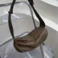 Stylish brown pleated shoulder bag with wide strap, soft casual hobo crossbody bag for women. - Coffee