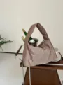 Quilted nylon hobo shoulder bag, casual lightweight tote bag with zipper closure. - Underarm Shoulder Bag / Khaki