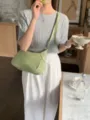 Minimalist green shoulder bag for women, chic casual design, versatile daily purse handbag. - Green