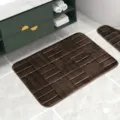 Brown flannel memory foam bath mat with brick pattern, absorbent bathroom floor mat detail. - Brick Pattern Coffee