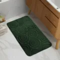 Green flannel embossed swirl bath mat, soft absorbent non-slip floor carpet for bathroom. - Swirl Pattern Dark Green