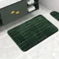 Flannel embossed brick pattern memory foam bath mat, soft absorbent non-slip floor rug. - Brick Pattern Dark Green