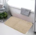 Beige flannel embossed bath mat detail, showing exquisite European retro pattern and soft texture. - Diamond Pattern Camel