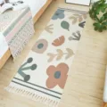 Nordischer Boho Baumwolle Leinen Läufer Teppich geometrisch floral Bettmatte Deko - 60x130cm / Frühlingsgeflüster