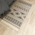 Nordischer Boho geometrischer Fransen Baumwoll-Leinen Teppich, stilvolle Bettvorleger. - 60*180cm / Schwarz-Weißer Rahmen