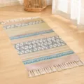 Nordischer ethnischer handgewebter Baumwoll-Leinen Frangenteppich für Schlafzimmer Dekor. - 60*180cm / Bunte Geometrische