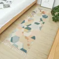 Nordisch geometrisch Baumwolle Leinen Läufer Teppich, handgewebter Boho Bettvorleger mit Quasten - Linggan