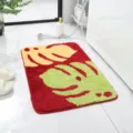 Alfombra de baño de hoja tropical roja y verde, felpudo antideslizante suave para el hogar - 40*60cm / Hojas dobles