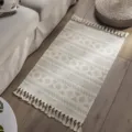 Nordic bohemian woven cotton linen tassel rug geometric bedside floor mat for bedroom. - Twilight Colors