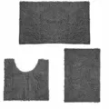 Set 3 tappeti da bagno in ciniglia assorbenti antiscivolo dimensioni 31x19 23x15.5 - Set da 2 pezzi (50x50 a U + 50x80) / Ciniglia grigio scuro