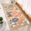 Böhmischer Baumwoll-Leinen Läufer Teppich geometrisch rutschfester Nachttisch Bodenteppich - 60*180cm / Guck-Guck-Katze