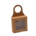 Kraft paper gift box with handle and clear window, ideal for small items, tea, and crafts. - 9x9x3cm / Kraft Paper