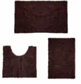 Set tappeto da bagno in ciniglia 3 pezzi antiscivolo assorbente marrone per casa. - Caffè Ciniglia